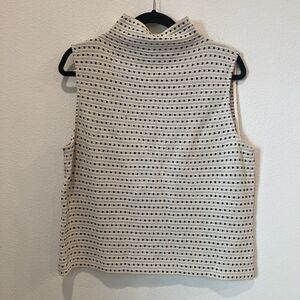 St John Knit Top Womens Size L Black Cream Sleeveless Mock Neck Textured